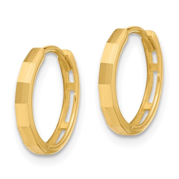 14K Polished and Diamond-cut Hinged Hoop Earrings - Picture 4 of 4